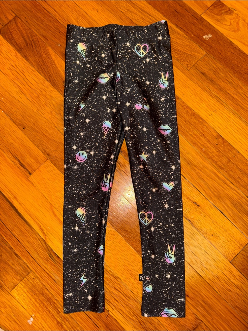PixieLane girls Black Galaxy Print Leggings with Pastel Icons